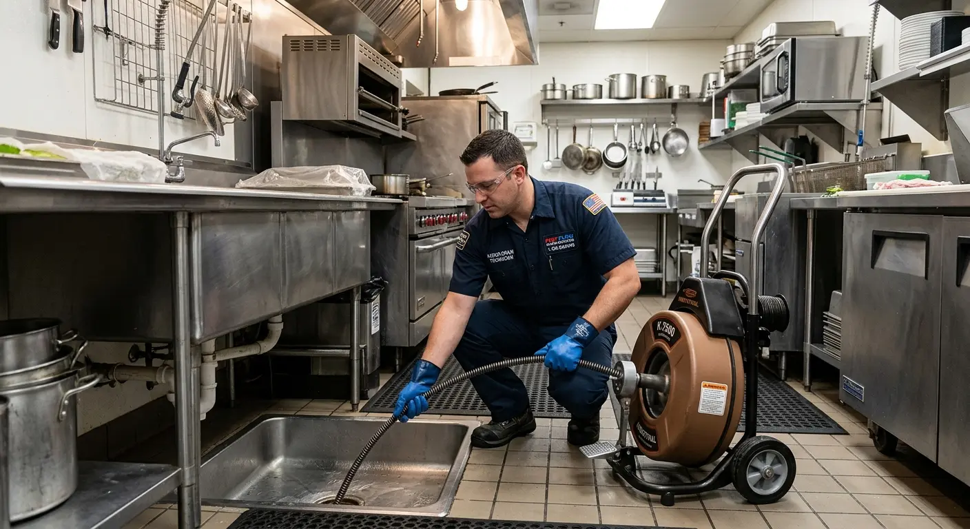 Commercial drain cleaning service in a restaurant kitchen in Parker