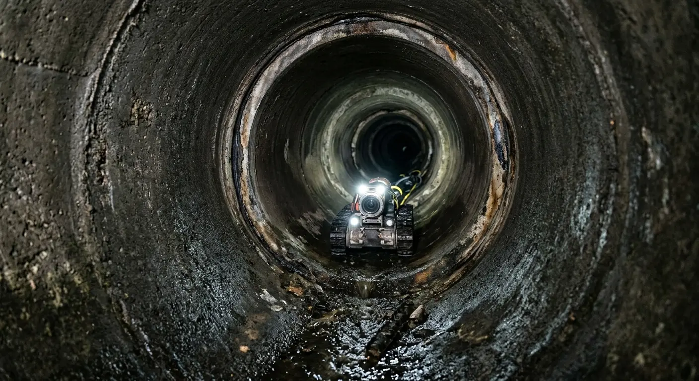 Robotic sewer camera inspecting pipe interior for Sewer Line Cleaning in Parker